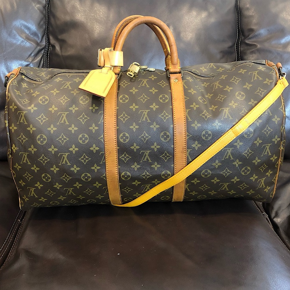 Vintage LOUIS VUITTON Monogram Bandolier Boston Weekend Duffle Tote Bag LV55